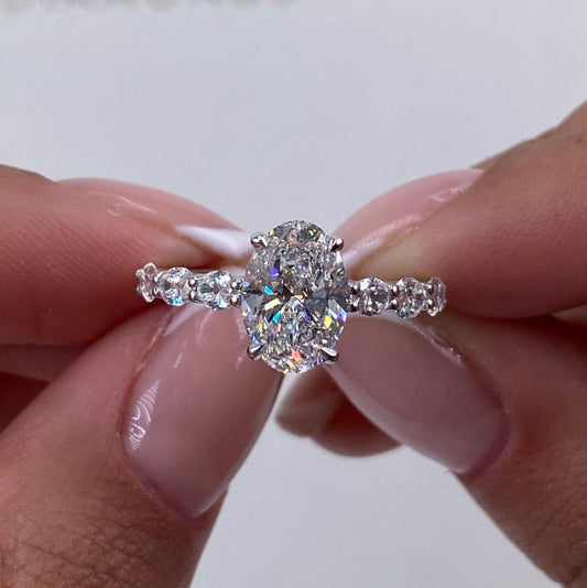 1.75 CT Oval Pave Moissanite Engagement Ring