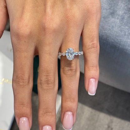 1.75 CT Oval Pave Moissanite Engagement Ring