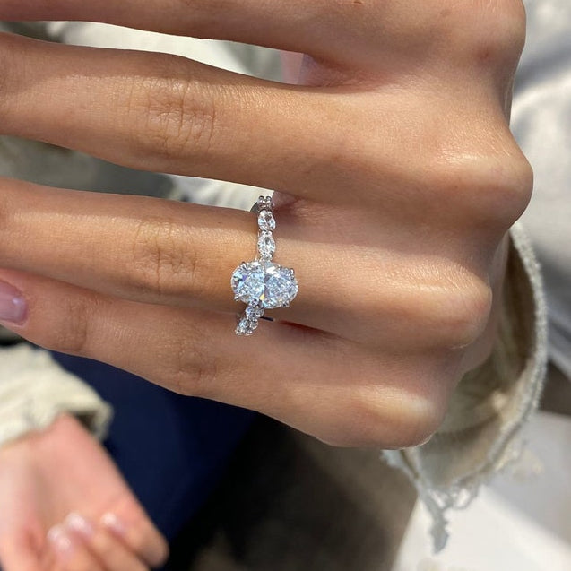 1.75 CT Oval Pave Moissanite Engagement Ring
