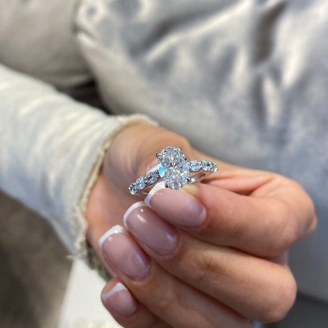 1.75 CT Oval Pave Moissanite Engagement Ring