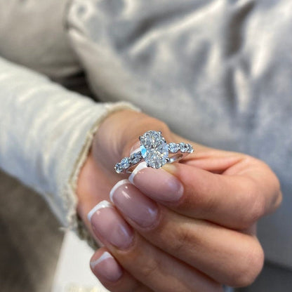 1.75 CT Oval Pave Moissanite Engagement Ring