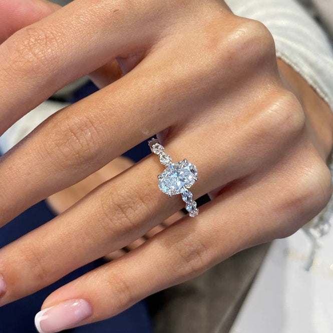 1.75 CT Oval Pave Moissanite Engagement Ring
