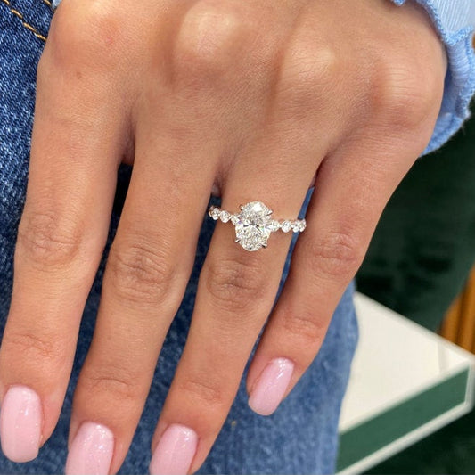 1.75 CT Oval Pave Moissanite Engagement Ring