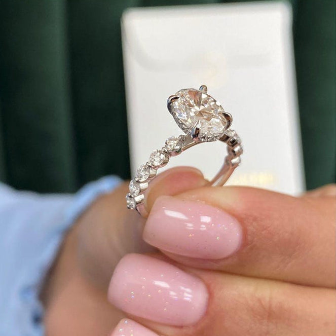 1.75 CT Oval Pave Moissanite Engagement Ring