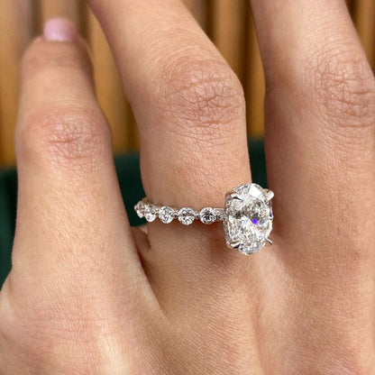 1.75 CT Oval Pave Moissanite Engagement Ring