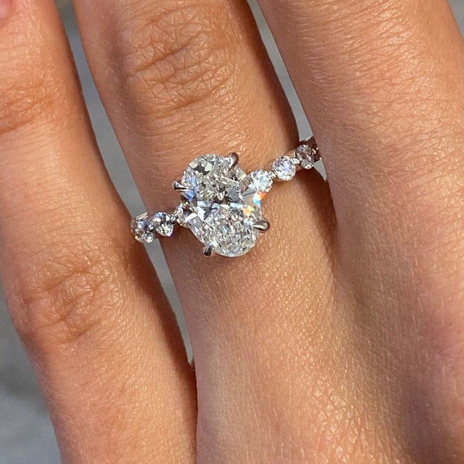 1.75 CT Oval Pave Moissanite Engagement Ring