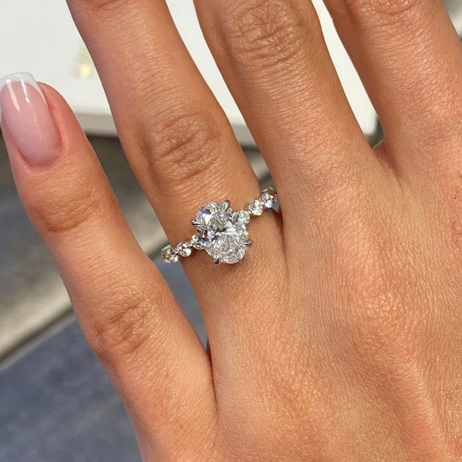 1.75 CT Oval Pave Moissanite Engagement Ring