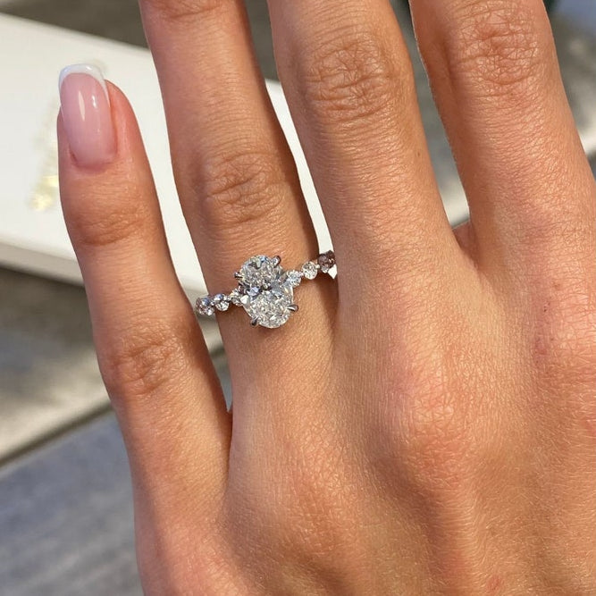 1.75 CT Oval Pave Moissanite Engagement Ring