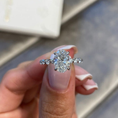 1.75 CT Oval Pave Moissanite Engagement Ring