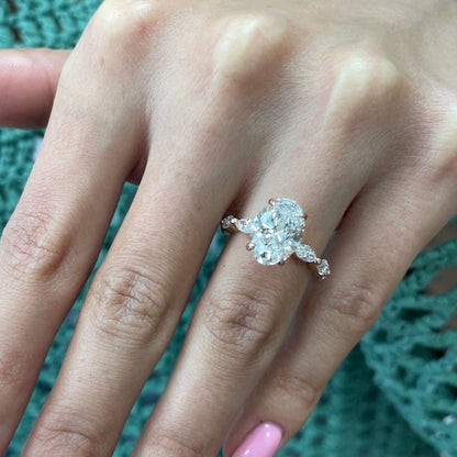 2.5 CT Oval Pave Moissanite Engagement Ring