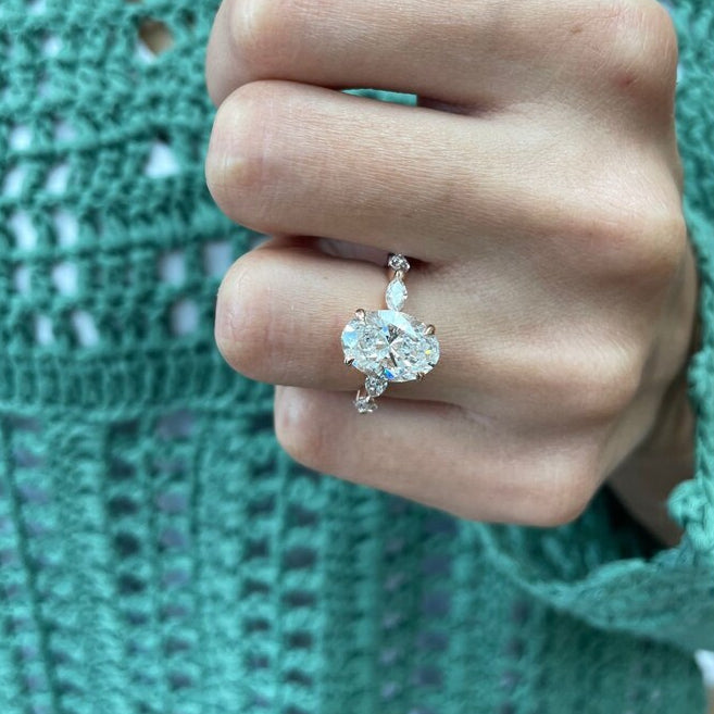 2.5 CT Oval Pave Moissanite Engagement Ring