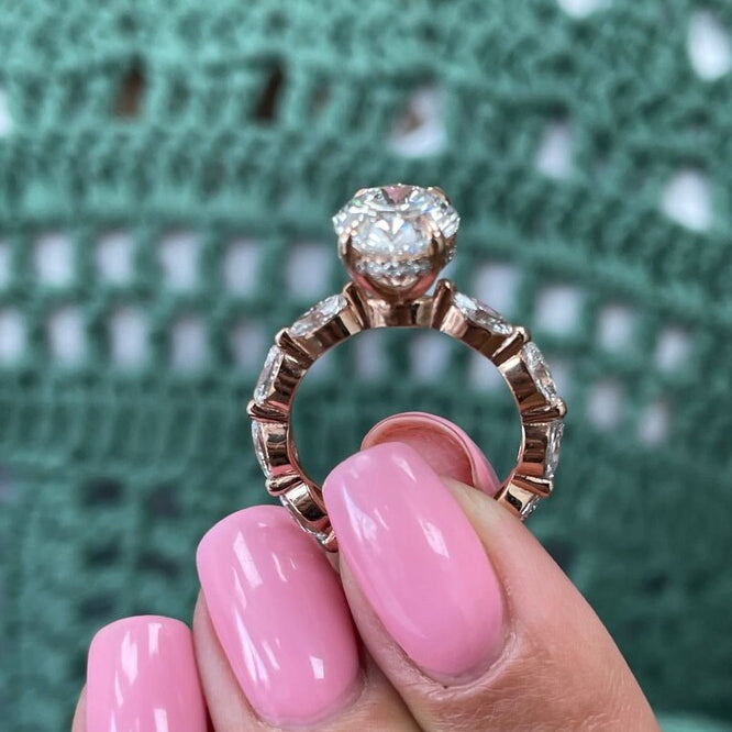 2.5 CT Oval Pave Moissanite Engagement Ring