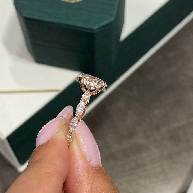 2.5 CT Oval Pave Moissanite Engagement Ring