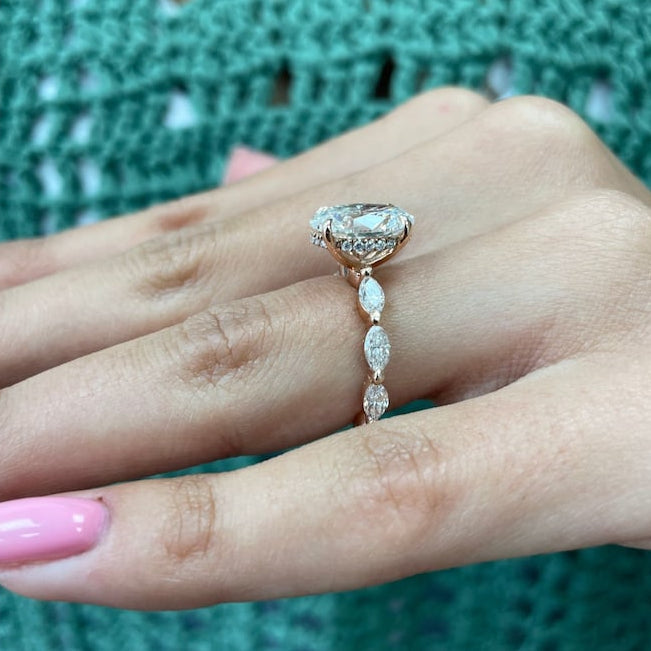 2.5 CT Oval Pave Moissanite Engagement Ring