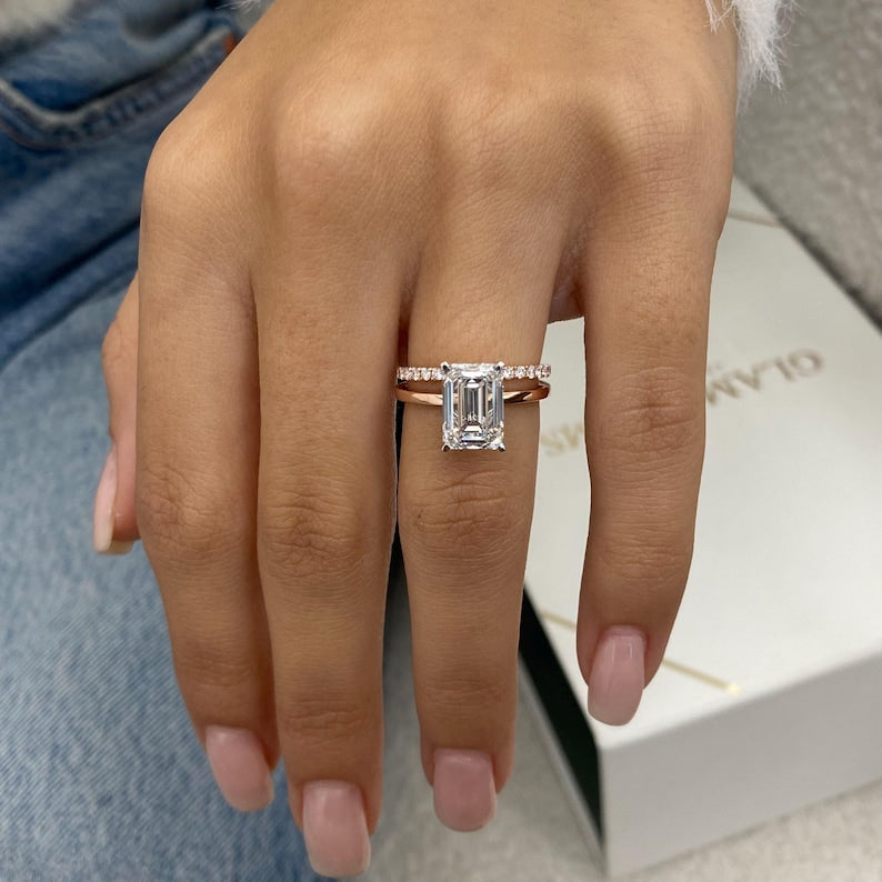 3.4 CT Emerald Pave Moissanite Engagement Ring