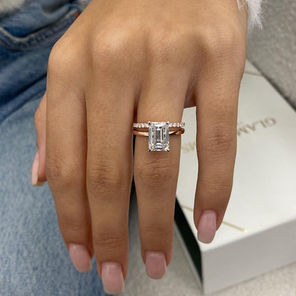 3.4 CT Emerald Pave Moissanite Engagement Ring
