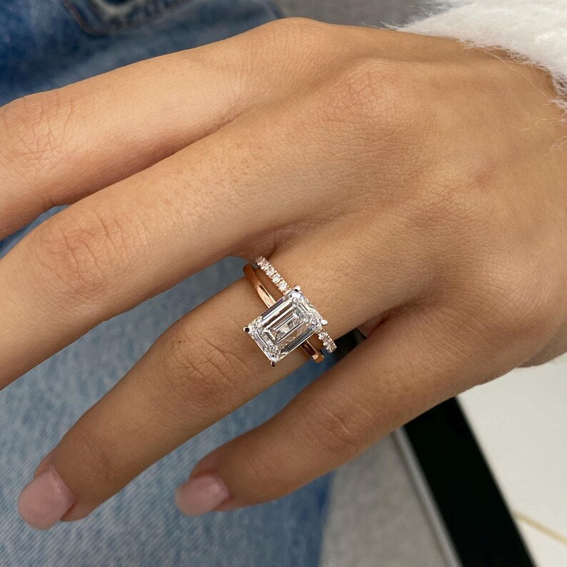 3.4 CT Emerald Pave Moissanite Engagement Ring