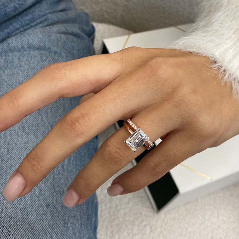 3.4 CT Emerald Pave Moissanite Engagement Ring