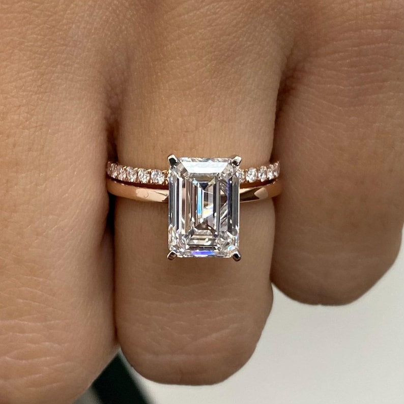 3.4 CT Emerald Pave Moissanite Engagement Ring