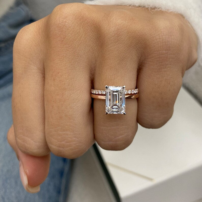 3.4 CT Emerald Pave Moissanite Engagement Ring