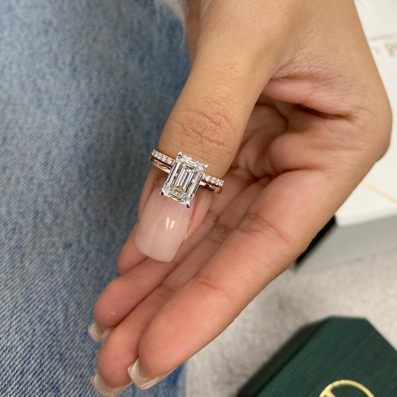 3.4 CT Emerald Pave Moissanite Engagement Ring