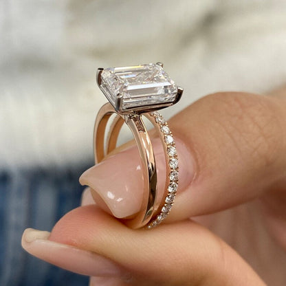 3.4 CT Emerald Pave Moissanite Engagement Ring