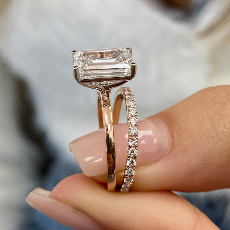 3.4 CT Emerald Pave Moissanite Engagement Ring