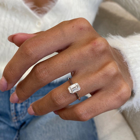 1 CT Emerald Bezel Moissanite Engagement Ring