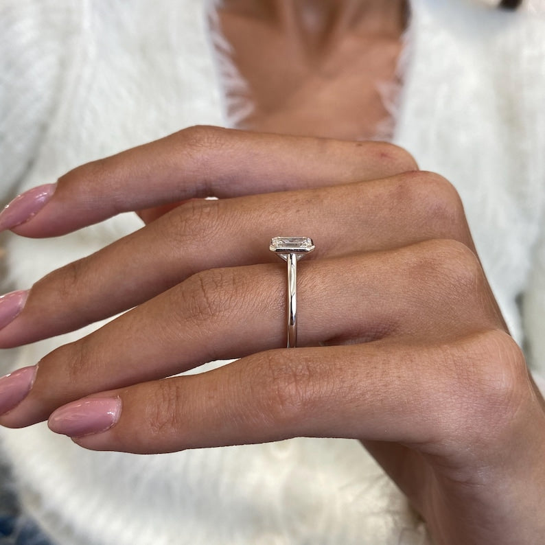 1 CT Emerald Bezel Moissanite Engagement Ring