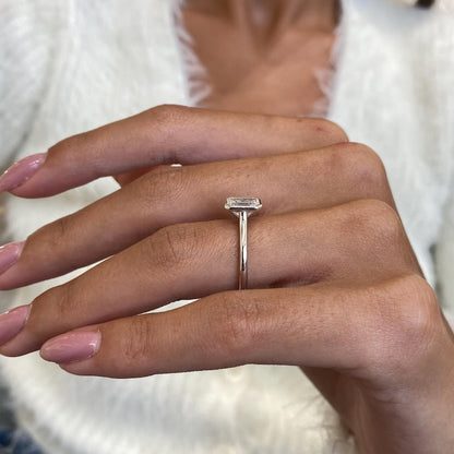 1 CT Emerald Bezel Moissanite Engagement Ring