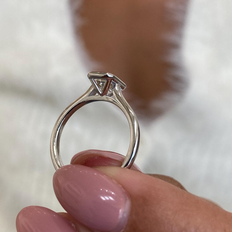 1 CT Emerald Bezel Moissanite Engagement Ring