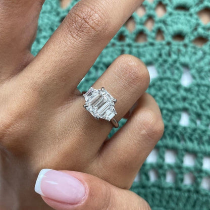 2 CT Emerald Three Stone Moissanite Engagement Ring