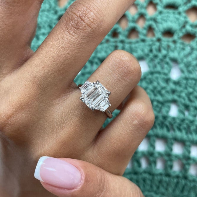 2 CT Emerald Three Stone Moissanite Engagement Ring