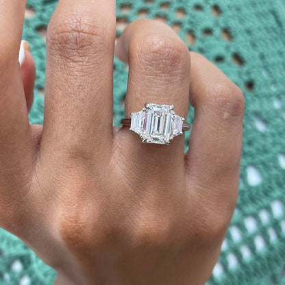 2 CT Emerald Three Stone Moissanite Engagement Ring