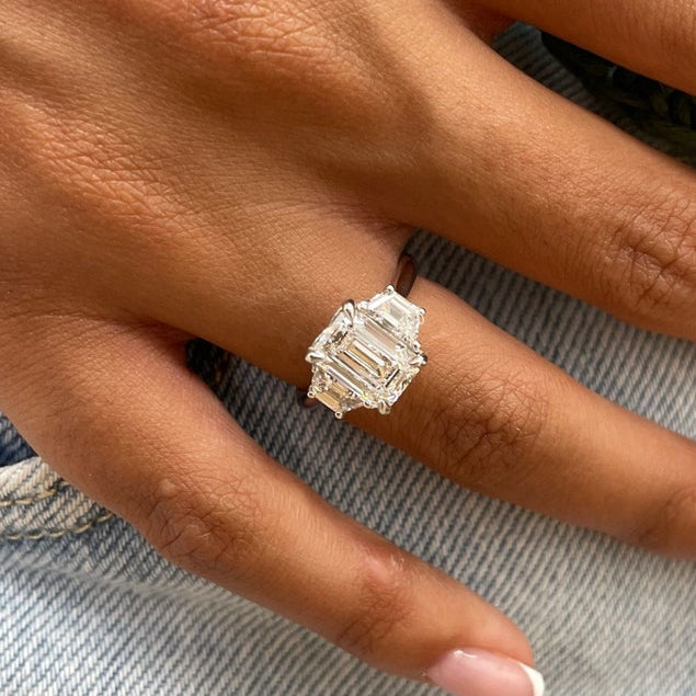 2 CT Emerald Three Stone Moissanite Engagement Ring
