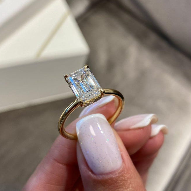 3 CT Emerald Hidden Halo Moissanite Engagement Ring