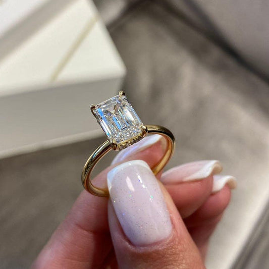 3 CT Emerald Hidden Halo Moissanite Engagement Ring