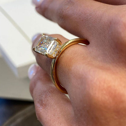 3 CT Emerald Hidden Halo Moissanite Engagement Ring