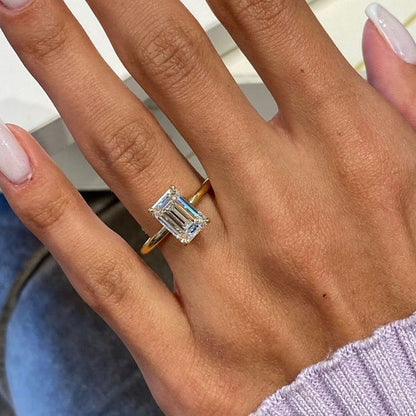 3 CT Emerald Hidden Halo Moissanite Engagement Ring