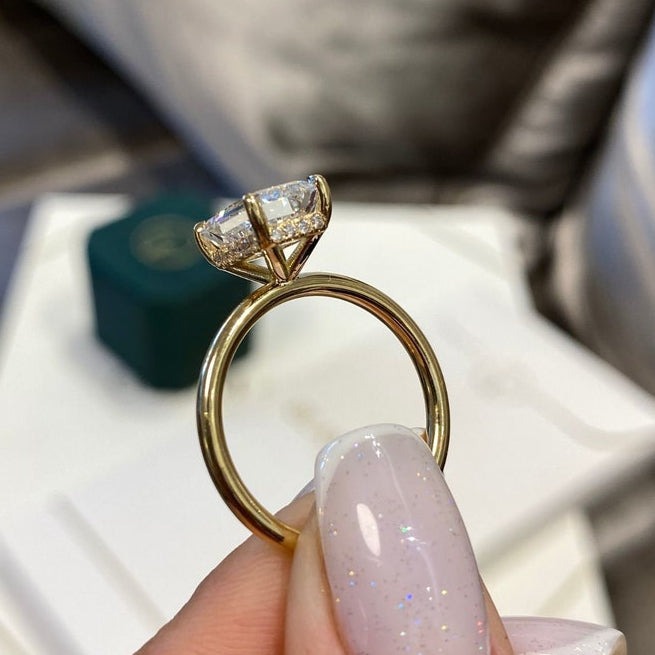 3 CT Emerald Hidden Halo Moissanite Engagement Ring