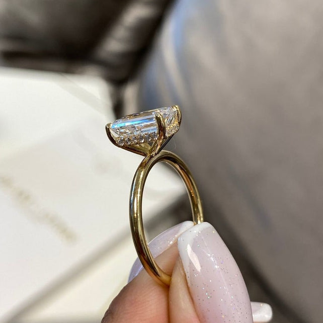 3 CT Emerald Hidden Halo Moissanite Engagement Ring