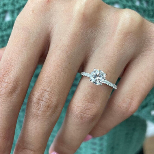1 CT Round Pave Moissanite Engagement Ring