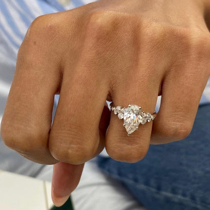 1.50 CT Pear Cluster Moissanite Engagement Ring