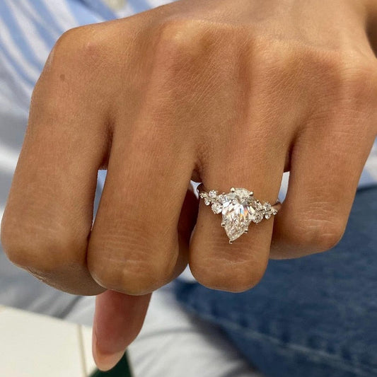 1.50 CT Pear Cluster Moissanite Engagement Ring