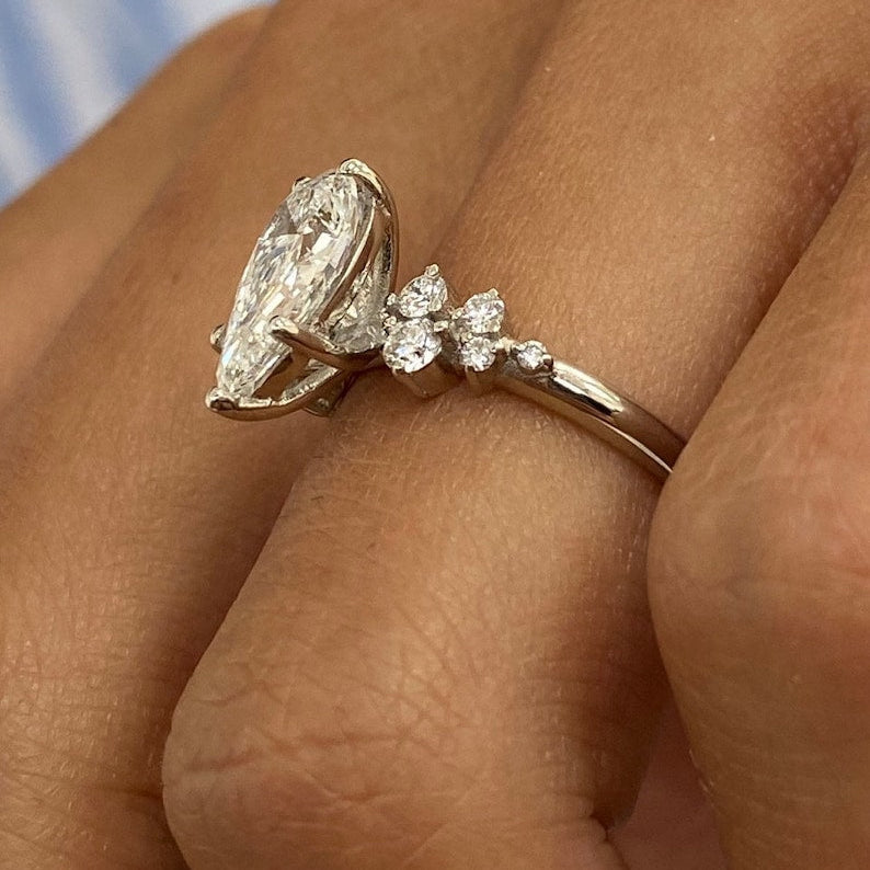 1.50 CT Pear Cluster Moissanite Engagement Ring