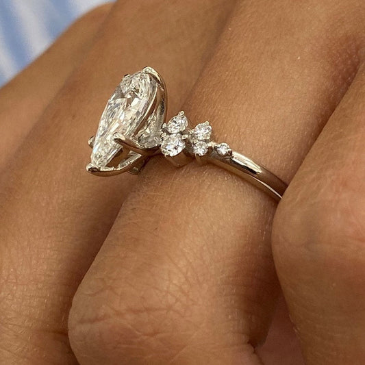 1.50 CT Pear Cluster Moissanite Engagement Ring