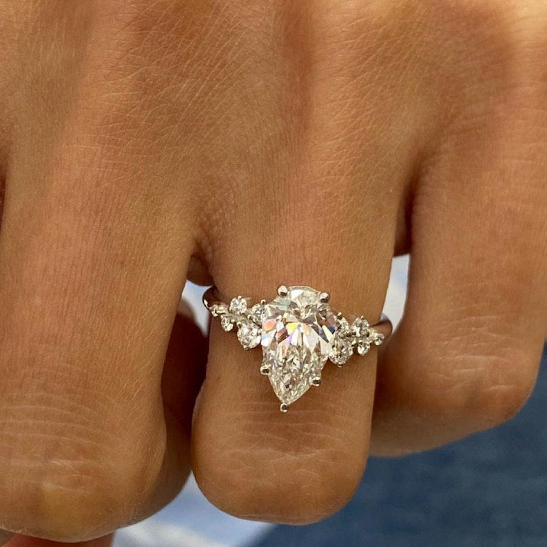 1.50 CT Pear Cluster Moissanite Engagement Ring
