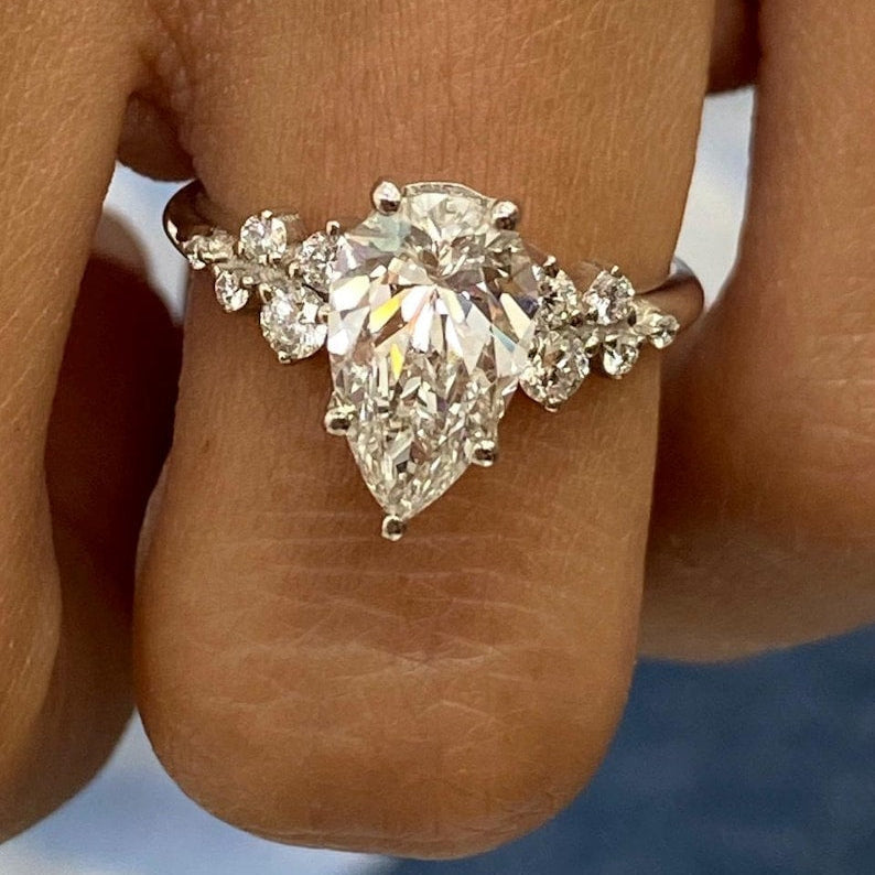 1.50 CT Pear Cluster Moissanite Engagement Ring