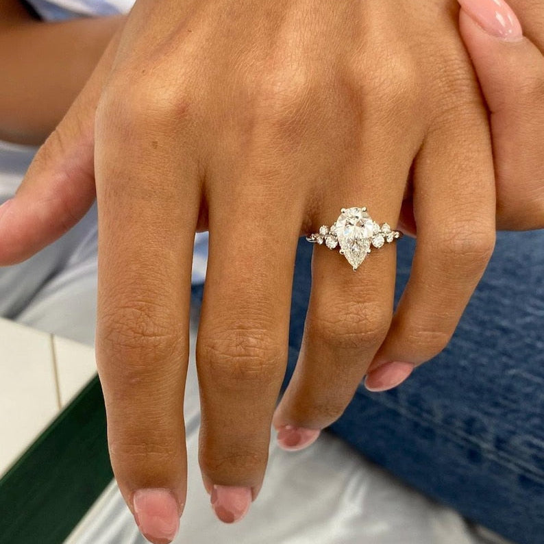 1.50 CT Pear Cluster Moissanite Engagement Ring
