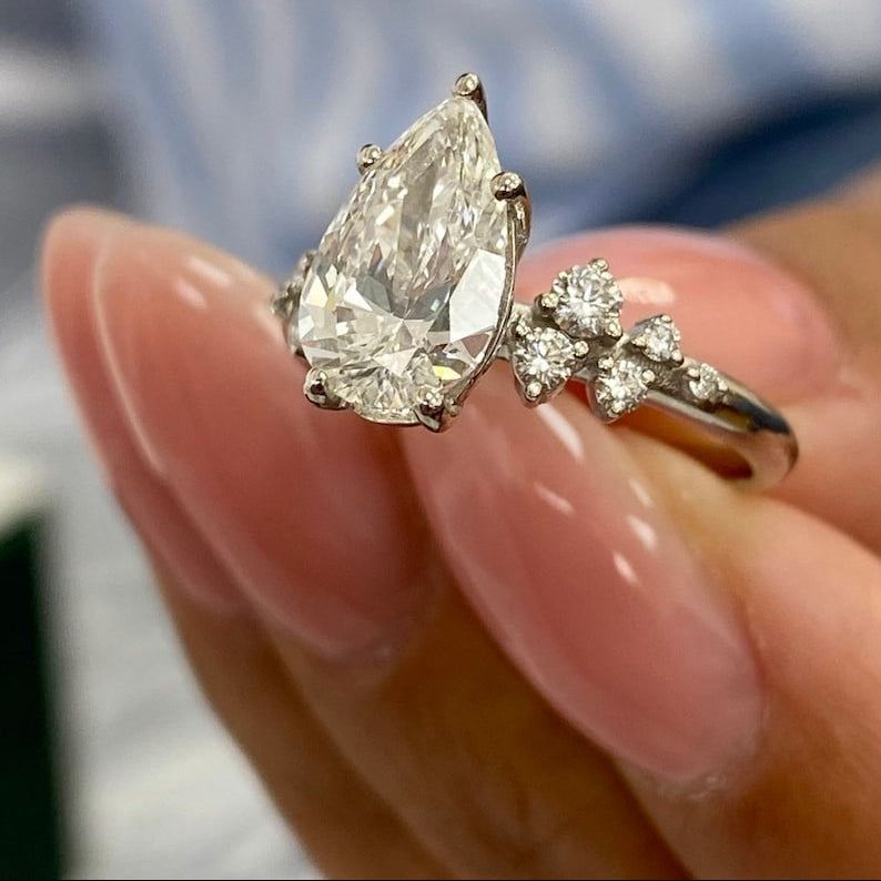 1.50 CT Pear Cluster Moissanite Engagement Ring